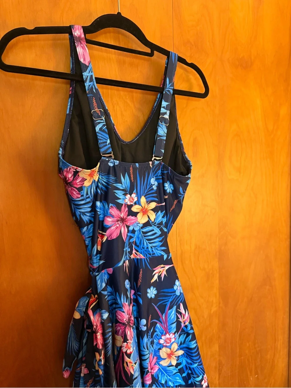 Tropical Floral Navy One-Piece Swimsuit with Skirt Sz Med